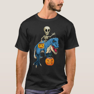 Halloween Skeleton Riding Mummy Dinosaur Rex Pump T-Shirt