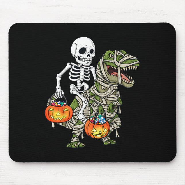 Halloween Skeleton Riding Mummy Dinosaur T Rex Fun Mouse Mat (Front)