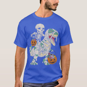 Halloween Skeleton Riding Mummy Dinosaur T Rex Fun T-Shirt