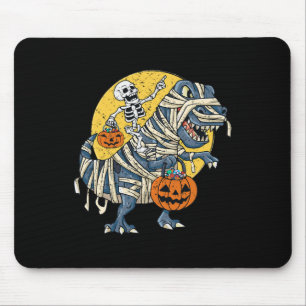 Halloween Skeleton Riding Mummy Dinosaur T Rex Pum Mouse Mat