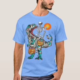Halloween Skeleton Riding Mummy Dinosaur T Rex Pum T-Shirt