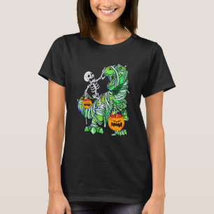 Halloween Skeleton Riding Mummy Rex Dinosaur Kids T-Shirt