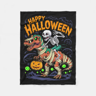 Halloween Skeleton Riding Mummy T Rex Dinosaur Sca Fleece Blanket