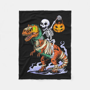 Halloween Skeleton Riding Mummy T Rex Dinosaur Sca Fleece Blanket