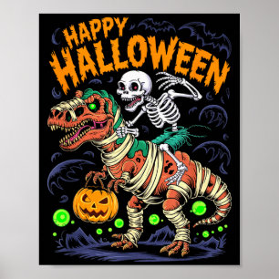 Halloween Skeleton Riding Mummy T Rex Dinosaur Sca Poster