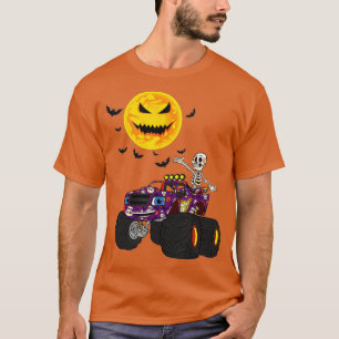 Halloween Skeleton Riding Pumpkin Truck Boys Kids T-Shirt