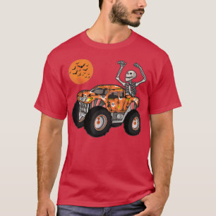 Halloween Skeleton Riding Pumpkin Truck Boys Kids T-Shirt