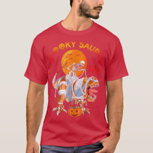 Halloween Skeleton Riding TRe Dinosaur Spooky Saur T-Shirt