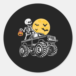 Halloween Skeleton Riding Truck Birthday Classic Round Sticker