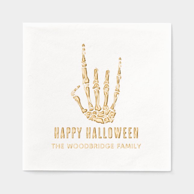 Halloween Skeleton Rock Hand Modern Custom Foil Napkins (Front)