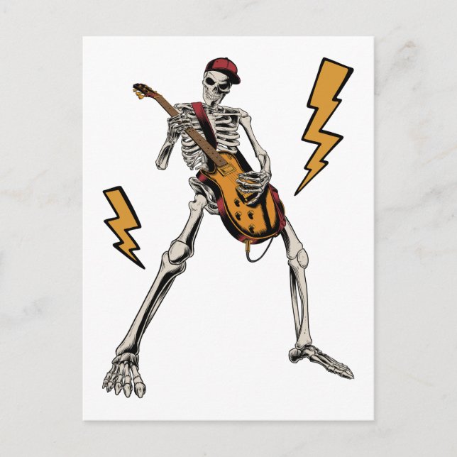 Halloween Skeleton Rock Hand Playing Guitar Postcard (Front)