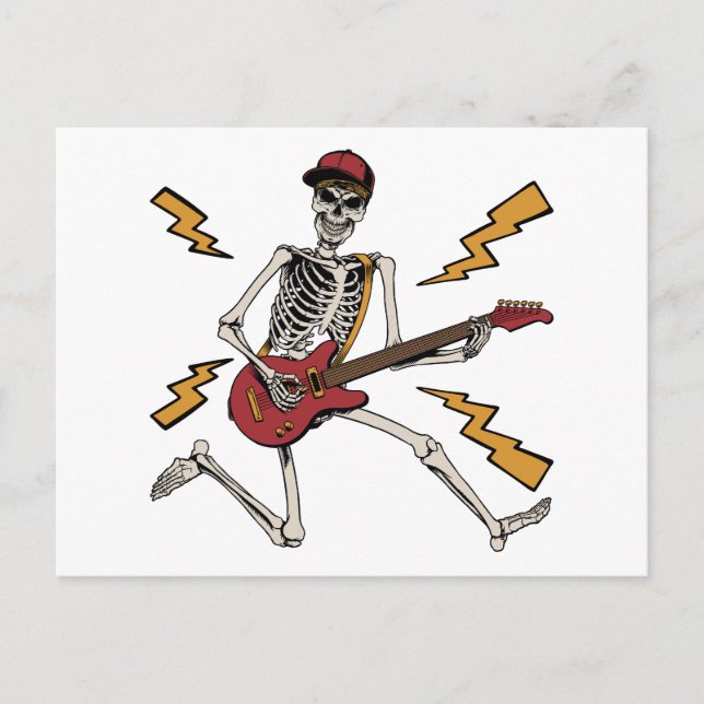 Halloween Skeleton Rock Hand Playing Guitar Postcard (Front)