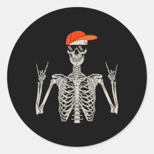 Halloween  Skeleton Rock On Hand Skeleton Men Boys Classic Round Sticker
