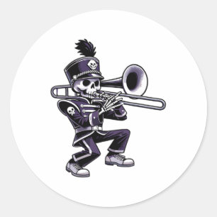 Halloween Skeleton School Marching Band Trombone P Classic Round Sticker