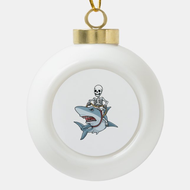 Halloween Skeleton Shark Funny Halloween Gift Ceramic Ball Christmas Ornament (Front)