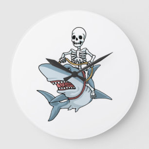 Halloween Skeleton Shark Funny Halloween Gift Large Clock