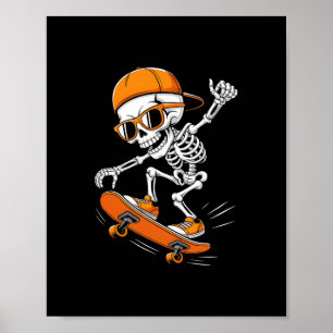 Halloween Skeleton Skateboard Funny Skateboarding  Poster