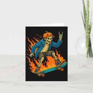 Halloween Skeleton Skateboarding Pumpkin Flame Card