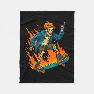 Halloween Skeleton Skateboarding Pumpkin Flame Spo Fleece Blanket