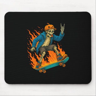 Halloween Skeleton Skateboarding Pumpkin Flame Spo Mouse Mat