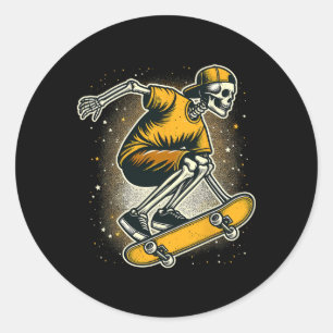 Halloween Skeleton Skater Skateboard  Classic Round Sticker