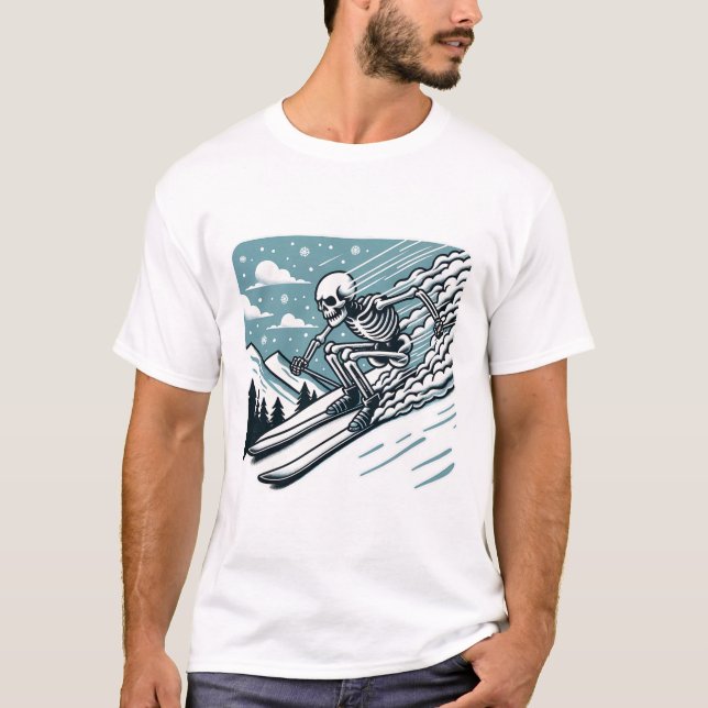 Halloween Skeleton Skiing  T-Shirt (Front)
