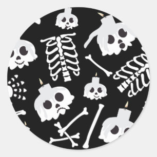 Halloween Skeleton Skull Bones Pattern Classic Round Sticker