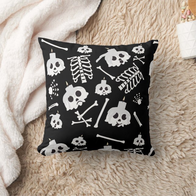 Halloween Skeleton Skull Bones Pattern Cushion (Blanket)