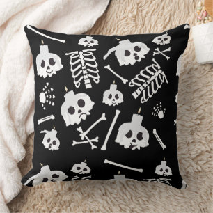 Halloween Skeleton Skull Bones Pattern Cushion