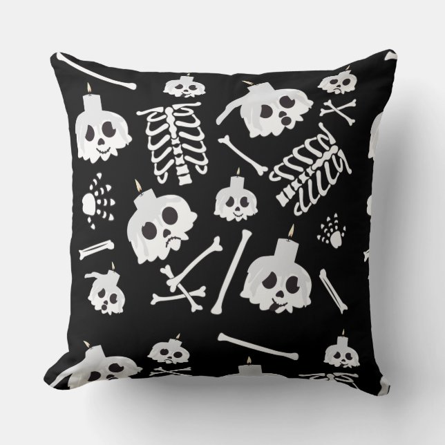 Halloween Skeleton Skull Bones Pattern Cushion (Front)