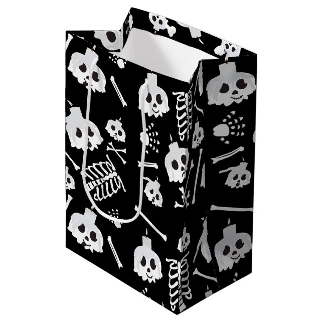 Halloween Skeleton Skull Bones Pattern Medium Gift Bag (Front Angled)