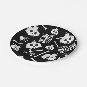 Halloween Skeleton Skull Bones Pattern Paper Plate