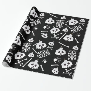 Halloween Skeleton Skull Bones Pattern Wrapping Paper