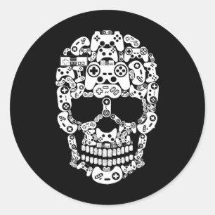 Halloween Skeleton Skull Gamer Boys Men Controller Classic Round Sticker