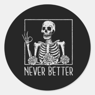 Halloween Skeleton Skull Women Drinking Coffee Nev Classic Round Sticker