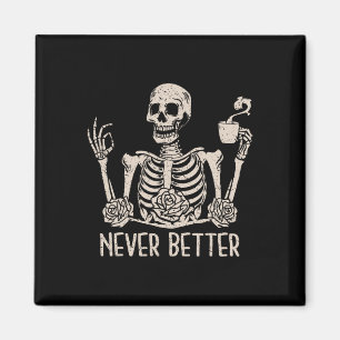 Halloween Skeleton Skull Women Drinking Coffee Nev Magnet