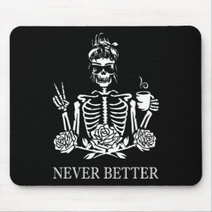 Halloween Skeleton Skull Women Drinking Coffee Nev Mouse Mat