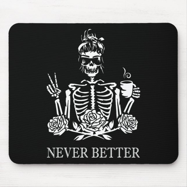 Halloween Skeleton Skull Women Drinking Coffee Nev Mouse Mat (Front)