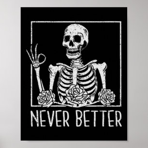 Halloween Skeleton Skull Women Drinking Coffee Nev Poster