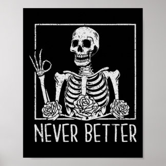 Halloween Skeleton Skull Women Drinking Coffee Nev Poster
