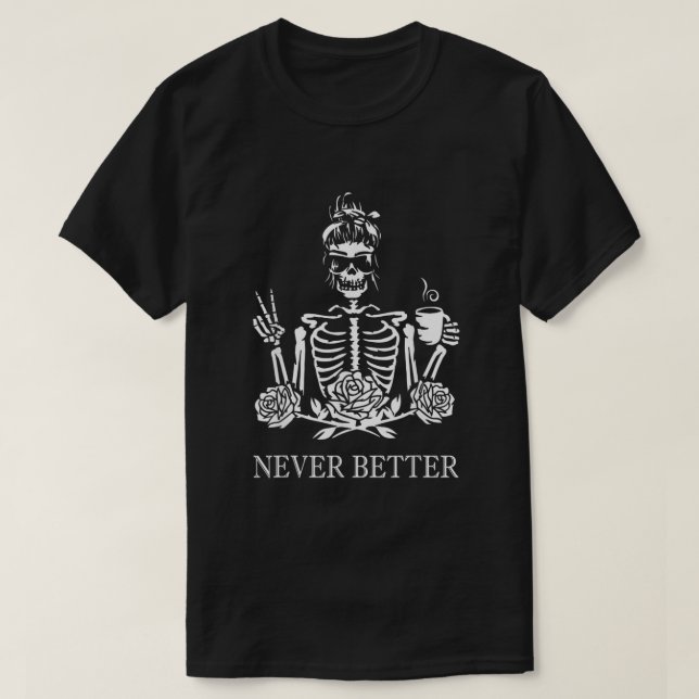 Halloween Skeleton Skull Women Drinking Coffee Nev T-Shirt (Design Front)