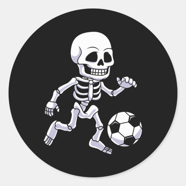 Halloween Skeleton Soccer Player Boys Kids  Classic Round Sticker (Front)