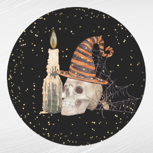 Halloween Skeleton Spider Web Candle Classic Round Sticker