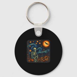 Halloween Skeleton Starry Night Van Gogh Pumpkin M Key Ring