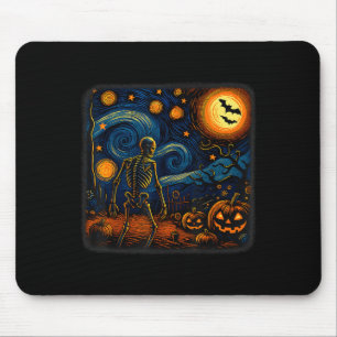 Halloween Skeleton Starry Night Van Gogh Pumpkin M Mouse Mat