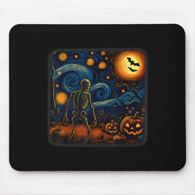 Halloween Skeleton Starry Night Van Gogh Pumpkin M Mouse Mat (Front)
