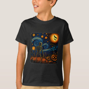 Halloween Skeleton Starry Night Van Gogh Pumpkin M T-Shirt