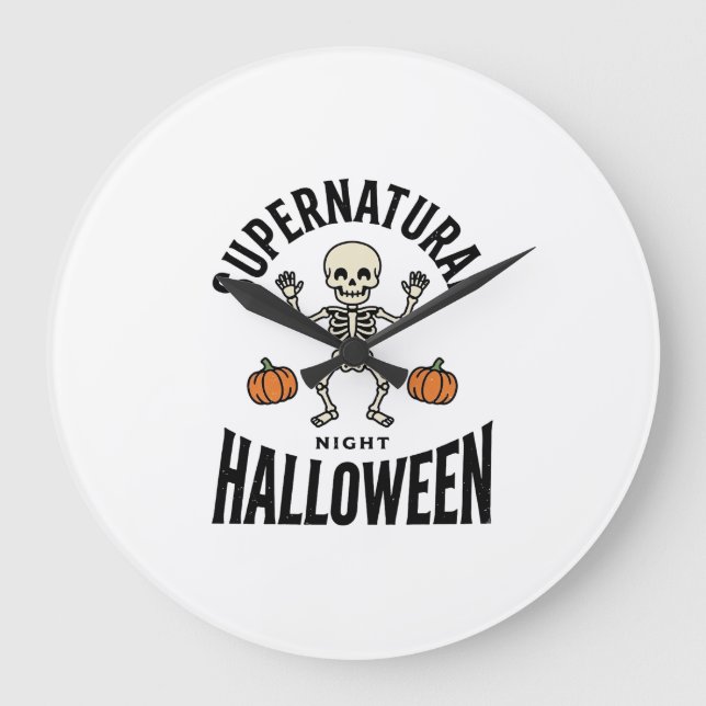 Halloween Skeleton Supernatural Funny Vintage_1 Large Clock (Front)