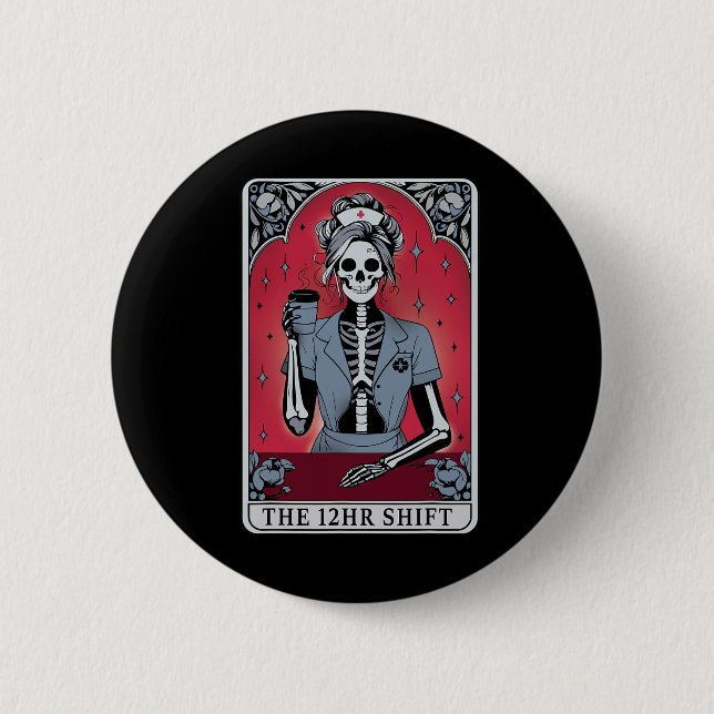 Halloween Skeleton Tarot Card The 12 Hours Shift N 6 Cm Round Badge (Front)