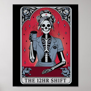 Halloween Skeleton Tarot Card The 12 Hours Shift N Poster